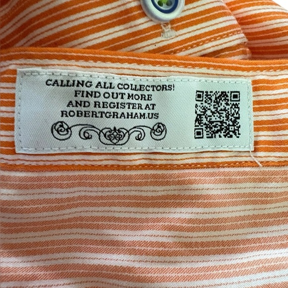 ROBERT GRAHAM Button Front Shirt Men's Orange White Stripes Cotton XL Flip Cuffs - Picture 7 of 9